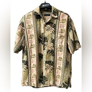 VAN HEUSEN‎ - Men Shirt KHAKI FLORAL - SIZE Med 15-15-1/2 WASHABLE LINEN (4010)